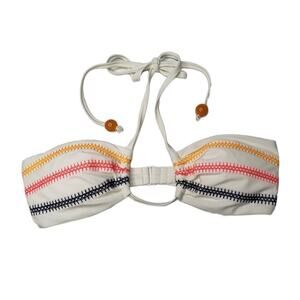 NEW Aerie Embroidered Bandeau Bikini‎ Top S Off White Hippie Boho Stripe NWT